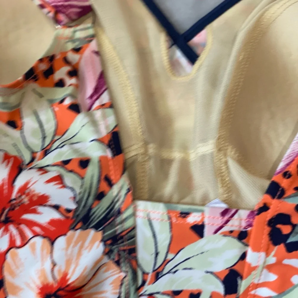 Roaman's 14W Tropical Faux-Wrap 1-Piece Swimsuit - Picture 4 of 8